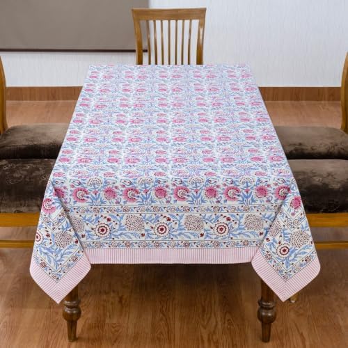 Home Spun & Crafts 80x120 Inches Rectangle Hand Block Print Tablecloth, 100% Cotton, Pink Pearl Floral Table Cloths Washable, Traditional Indian for Dining Outdoor Thanksgiving Halloween Christmas - Image 3