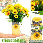 Lyrow 6 Pack Mason Jar Table Centerpiece Faux Christmas Berry Sunflower Lemon and Bell Kitchen Spring Summer Winter Farmhouse Decoration for Home Kitchen Tiered Tray Decoration(Sunflower Style) - Image 3