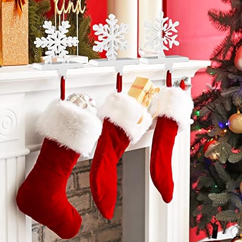 URATOT Pack of 4 Christmas Stocking Holders Snowflake Stocking Hangers Mantel Stocking Hooks for Christmas Decoration, White - Image 5