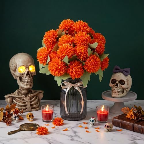 Tigeen 12 Pcs Day of the Dead Marigold Flowers, Orange - Image 5