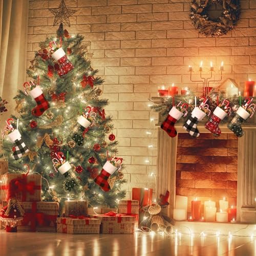 Honoson 72 Pieces 7 Inch Christmas Stockings Bulk Mini Buffalo Plaid Stocking Classic Stocking Red and Green Plaid Design Small Christmas Stockings Rustic Socks for Xmas Holiday Decorations - Image 5