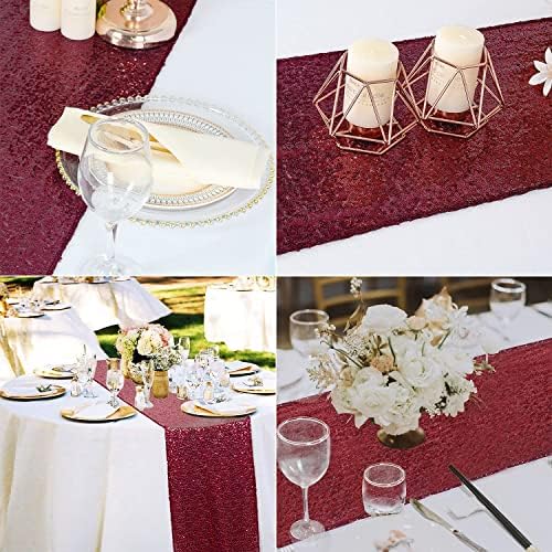 Burgundy Sequin Table Runner 12 Pack, 12x108 Glitter Table Runners - Image 4