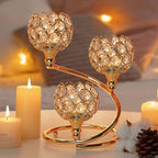 Metal Crystal Candle Holder Set of 2 - Elegant 3-Arm Metal Tea Light Centerpiece with Shining Crystal Bowl, Wedding Anniversary Table Decor for Dining, Party (Gold, 2 Pcs 3 Arm) - Image 7