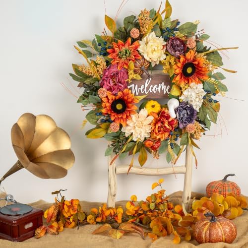 Artificial Harvest Fall Wreaths for Front Door 24 Inch Autumn Wreath - Image 6