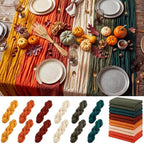 Remagr 12 Pcs Fall Thanksgiving Cheesecloth Gauze Table Runners Earthy Tone by Remagr