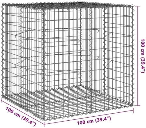 vidaXL Gabion Basket with Cover 39.4"x39.4"x39.4" Galvanized Iron - Image 3