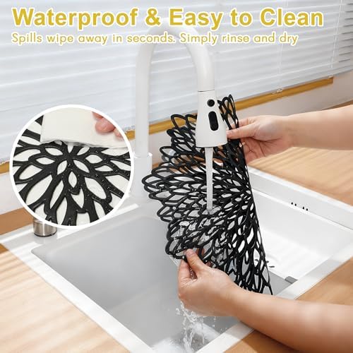 Set of 18 Round Placemats Black, Heat-Resistant PVC Table Mats with Luxury Metallic Glossy Finish for Thanksgiving Christmas Wedding Party Decor, Easy to Clean - Image 3