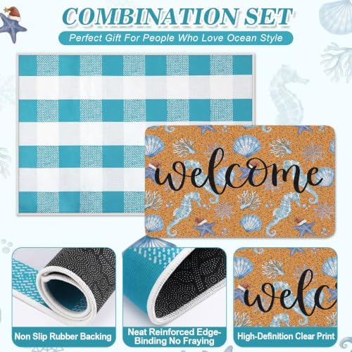 Lyrow 2 Pcs Door Mat Set Fall Thanksgiving Pumpkin Football,Coastal - Image 4