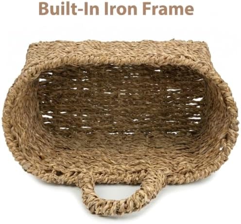 Set of 2 Wicker Wall Baskets for Hanging Storage, Handwoven Boho Wall Organizer, Decorative Wall Mounted Basket Set for Entryway, Mail, Keys, Plants, Flowers & Home Decor, Natural Sea Grass - Image 5