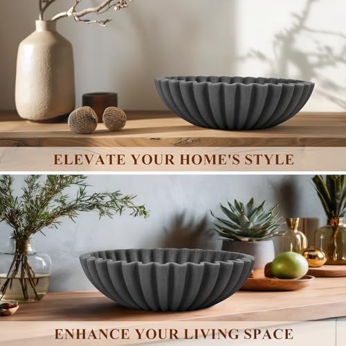 YMXYJM Large Decorative Bowl, Modern Handicraft Bowls for Home Decor, Decorative Fruit Bowl for Kitchen, Ruffle Bowl Decor, Stylish Key bowl for Entry Table, Artificial Stone Black - Image 5
