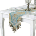 Embroidery Luxury Table Runner Jacquard Floral Dresser Scarf with Multi-Tassels, 13" x 62", Blue by Dimatic