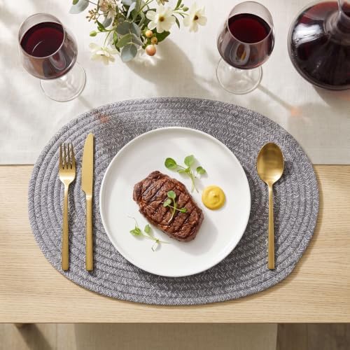Oval Woven Placemats Set of 6, Cotton Rope 16x12 Inch, Grey - Image 4