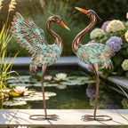 37" Blue Heron Statue Outdoor Decor, Large Metal Cranes, Patina - Image 4
