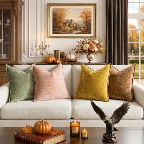 a moment Throw Pillow Covers 24X24 Inch 4 Packs,Soft Velvet Decorative Pillow Cases with 3D Ice Flower,Texture Modern Accent Cushion Covers for Sofa Couch Home Decor Golden Earth - Image 5