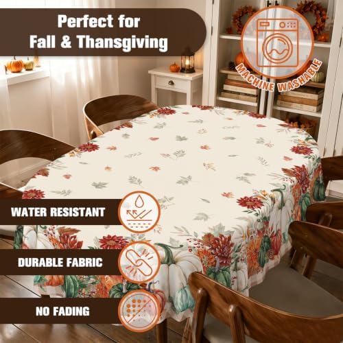Oval Fall Tablecloth 60x102 Inch, Thanksgiving Autumn Harves Pumpkin Flower Table Cloth, Waterproof Wrinkle Resistant Table Cover for Fall Decorations Decor - Image 4
