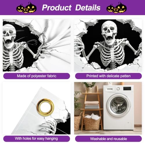 7x16FT Skull Break Wall Halloween Garage Door Banner Skeleton Happy Hallowen Garage Door Cover for Hallowen Decoration - Image 3