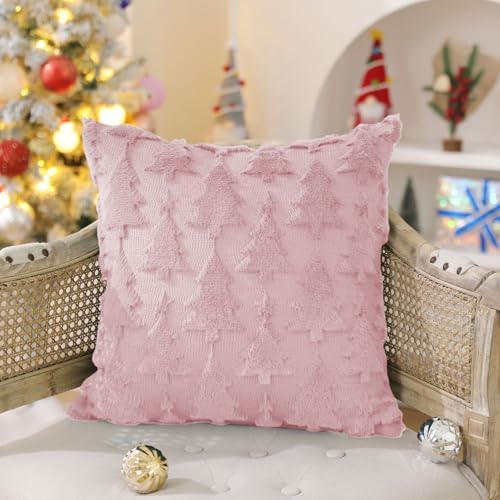 DFXSZ Christmas Tree Pillow Covers 18x18 Set of 2 Christmas Decor Pink Star - Image 5