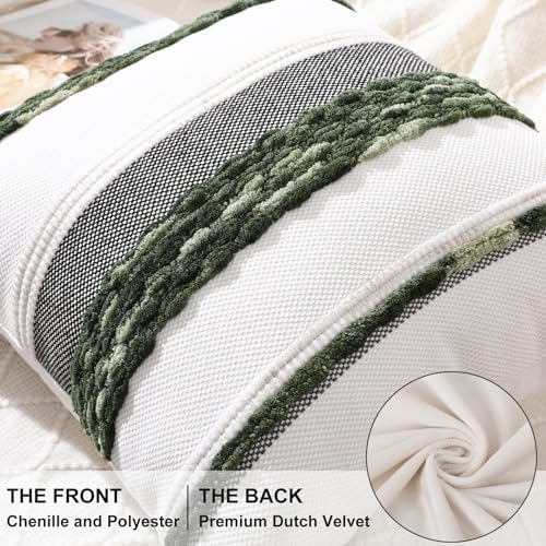 decorUhome Cream White and Green Throw Pillow Covers 18x18 Set of 2 - Image 4