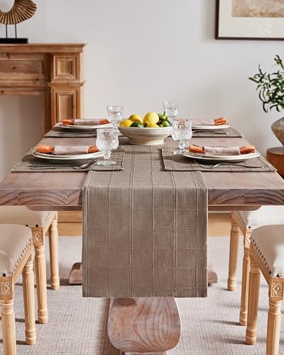 ZeeMart Linen Checked Farmhouse Placemats Set of 6, Cocoa Brown 13x19in - Image 5