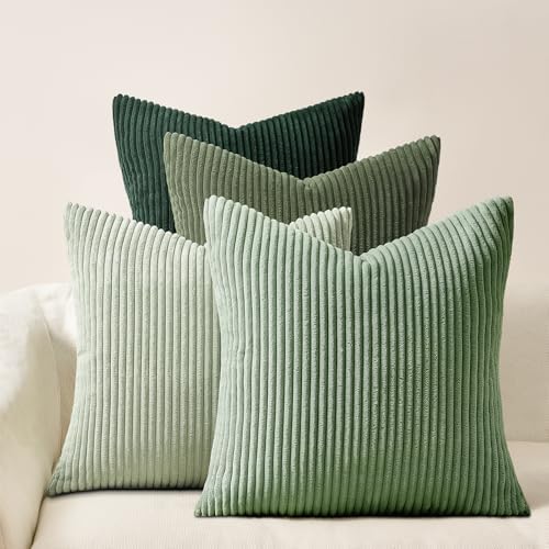 Topfinel LightGreen Couch Throw Pillows Covers 24x24 Inch Set of 4,Olive Emerald Green Corduroy Decorative Cushion Case,Rustic Fun Living Room Decor fundas para cojines by Topfinel