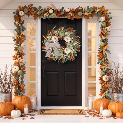 Sggvecsy Fall Wreath 23’’for Front Door with Bows for Thanksgiving Autumn - Image 3