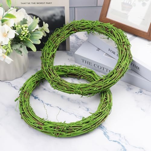 7 Pcs 10 inch Natural Grapevine Wreath Set, Hand-Woven Vine Branch Wreaths for DIY Crafts, Christmas Decorations, Home & Event Styling(Green) - Image 4
