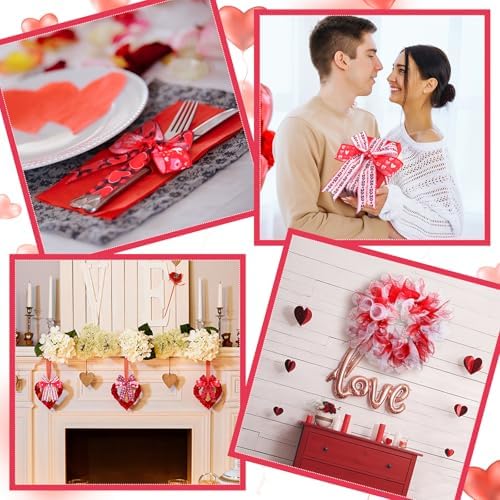 10 Pcs Valentine's Day Ribbon Including 4 Rolls Mesh Ribbon and 6 Rolls Heart Gnome Truck Wired Edge Wreath Metallic Wreath Wrapping Crafts for Valentine's Day Party Home Decorative DIY Craft - Image 6