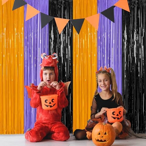 ZATAYE 12 Pack Orange Purple Black Halloween Foil Curtain Decorations - Image 6