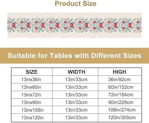 Classical Elegant Flowers Table Runner Red Floral Pattern Table Mat, for Kitchen Dining Table Coffee Table Cabinet Banquet Thanksgiving Decoration 13x120in - Image 4