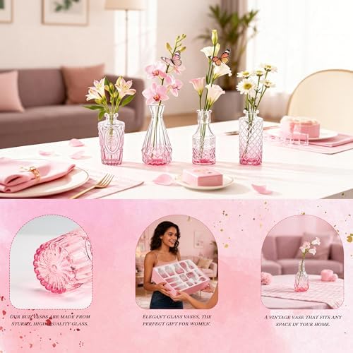 Der Rose 32pcs Pink Bud Vases in Bulk Flower Vases for Wedding Table Decor - Image 2