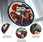 Day of The Dead Couple Stained Glass Suncatcher Window Hangings, Mexican Skull Decor, Sugar Skull Gifts for Women 9.8" - Image 3