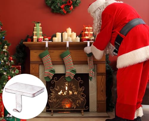 Vintage White Christmas Stocking Hooks Set of 6 – Weighted Metal Mantle Stocking Hangers with Non-Slip Base for Fireplace, Shelf, TV Stand or Dresser Decor - Image 5
