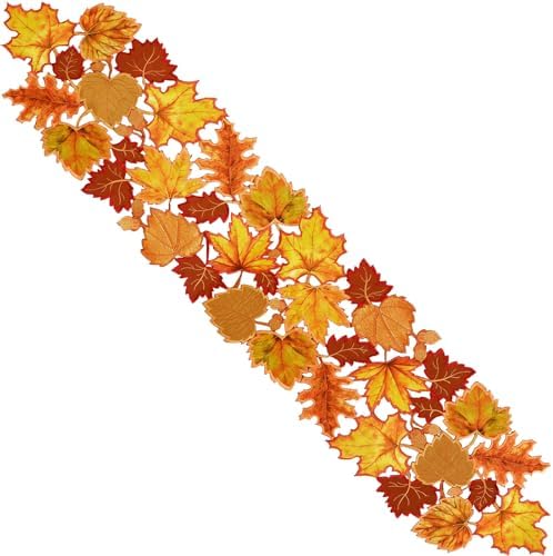 Simhomsen Embroidered Leaves Table Runner for Thanksgiving, Fall or Autumn (14 × 108 inches) - Image 2