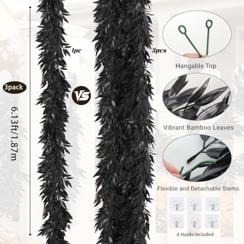 RECUTMS Black Artificial Plants Bamboo Garland Halloween Hanging Vine Decor - Image 2