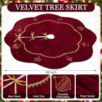 Blueweenly Burgundy Velvet Christmas Tree Skirt 48 in Vintage Tree Skirt - Image 2