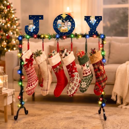 Treela Christmas Stocking Holder Stand for Floor Metal 6 Hook,Joy Nativity - Image 5