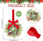 6 Pcs 9.2" Mini Christmas Wreaths for Cabinets Small Wreath Kitchen with Ribbon Christmas Decorations Candle Rings Red Berry Pine Cone Wreaths for Windows Farmhouse Xmas Decor Table Centerpiece - Image 3