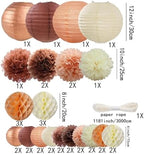WOLHOWLTD Rose Gold Paper Decoration Set - 36 Pcs Paper Lanterns Pompoms Honeycomb for Wedding, Valentine's,Single Party,Bridal Shower,Birthday Home Garden Decoration(Rose Gold Coffee Peach Beige) - Image 2