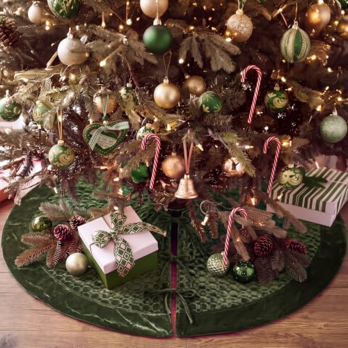 Arrowbash 48 Inch Velvet Christmas Tree Skirt Quilted Tree Skirt, Green - Image 3