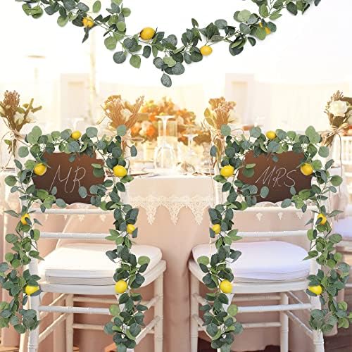 IUIBMI 6.5 Ft Artificial Lemon Greenery Garland with Green Eucalyptus Leaves, Artificial Lemon Vine Wreath for Front Door Kitchen Party Table Wedding Decor (2 Pcs) - Image 3