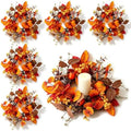 6 PCS Fall Candle Ring Wreaths Artificial Autumn Eucalyptus Candle Wreath with Leaves Berries Flowers Thanksgiving Farmhouse Harvest Wreath Candle Holder for Pillar Candles Table Centerpiece Decor by Unknown
