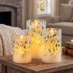 Blosssound 3 Pack Sage Green Flameless Candles Battery Operated Eucalyptus by Blosssound