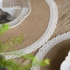 FunWheat Burlap Round Braided Placemats Set of 12 for Dining Tables 15 Inch Heat Resistant Jute Table Mats Farmhouse Woven Fabric Natural Place mats for Fall Decoration(Cotton Lace) - Image 4