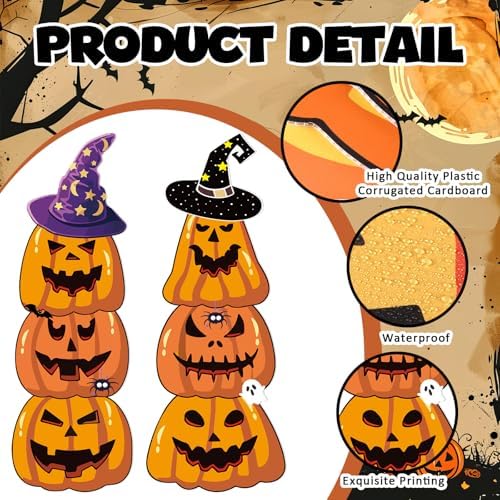 Amyhill 12 Pcs Halloween 16 Pumpkin Ghost Yard Signs with Witch Hat Outdoor - Image 4
