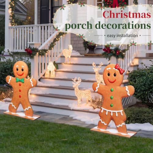 Sosation 2 Christmas Gingerbread Couple 24''porch Decor Standing Porch Sign - Image 5