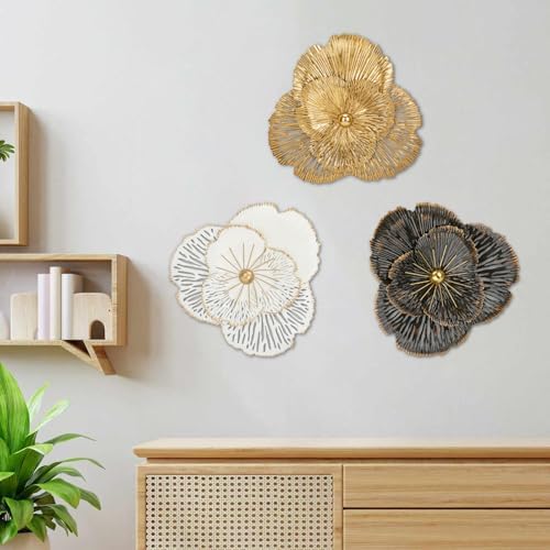 DILATATA 3 Pcs Metal Flower Wall Art Set 10 Inch Rustic Modern Floral Sculpture 3D Metal Flower Wall Hanging Accent for Indoor Living Room Bedroom Kitchen Bathroom Garden Patio Decor - Mixcolor - Image 4