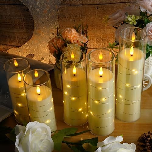 kakoya Flameless LED Candles with Timer 5 Pc Flickering Flameless Candles for Romantic Ambiance and Home Decoration Stable Acrylic Shell,with Embedded Star String，Battery Operated Candles（Ivory） - Image 6