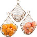 MyGift Set of 3, Farmhouse Copper Metal Wire Mesh Wall Hanging Baskets, Wall-Mounted Storage Basket, Decorative Kitchen Fruit Wall Basket Produce Holder by MyGiftHome