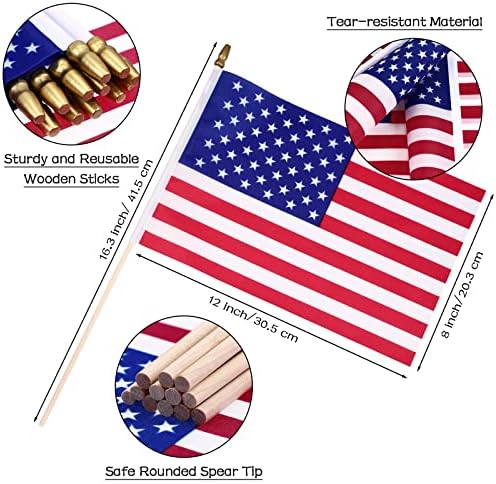 Tegeme 380 Pack Bulk Small American Flags on Stick, Wooden Pole Spear Tip - Image 2