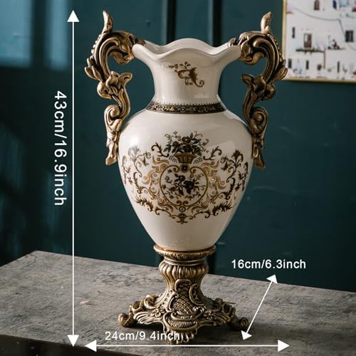 Tall Table Modern Vase,Large Ceramic Flower Vases for Shelf Home Decor,Creative Classic Pink Vase 16.5 inch,Sophisticated Vessel for Decorative Branches and Dried Flower. (Art Pattern) - Image 2